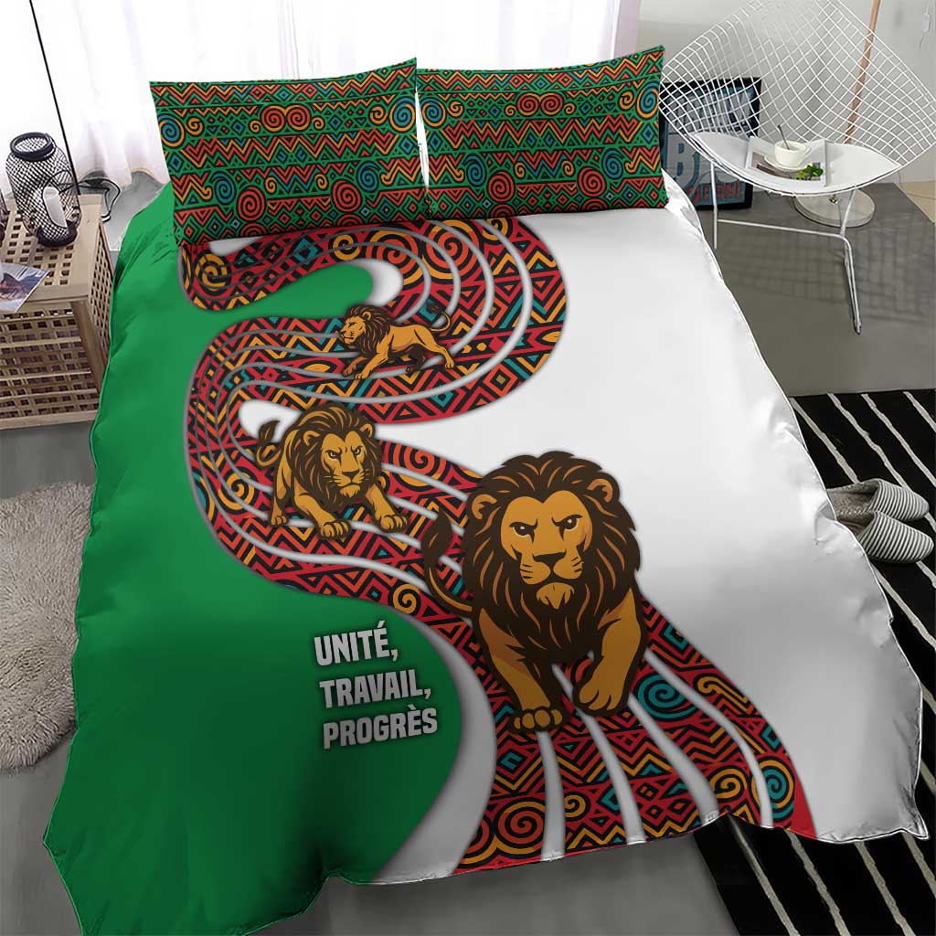 Burundi Lion Tribal Pattern Bedding Set - National Motto Unité Travail Progrès TS04
