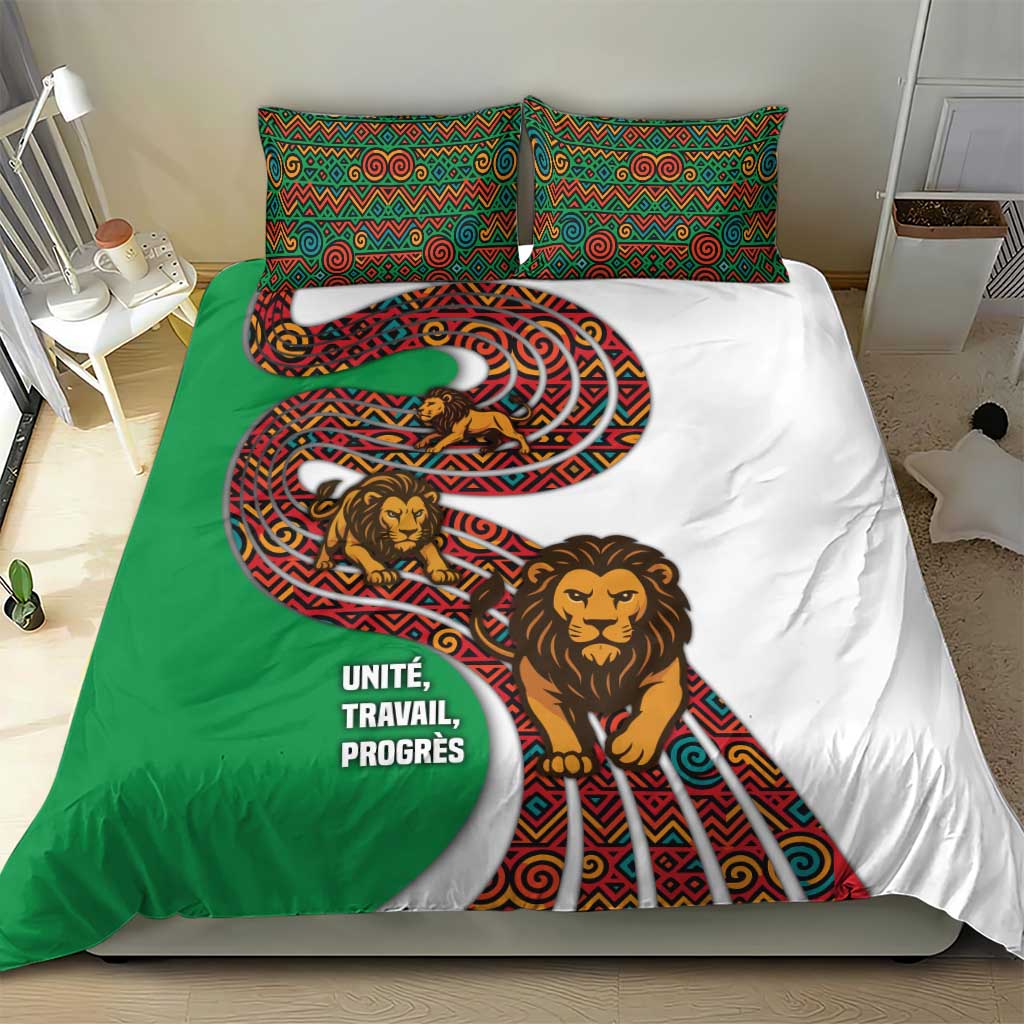 Burundi Lion Tribal Pattern Bedding Set - National Motto Unité Travail Progrès TS04
