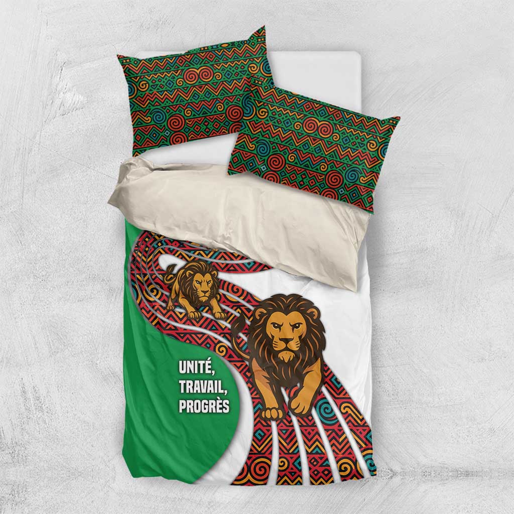 Burundi Lion Tribal Pattern Bedding Set - National Motto Unité Travail Progrès TS04