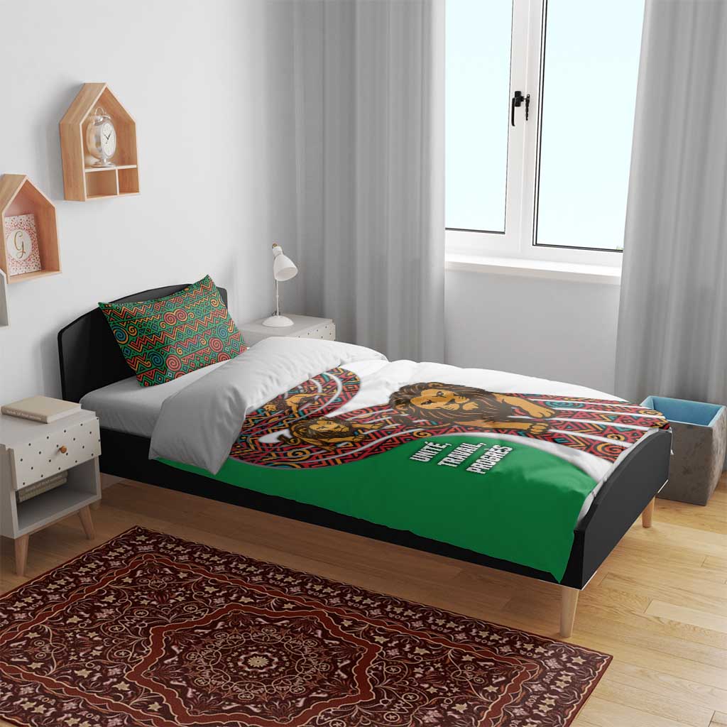 Burundi Lion Tribal Pattern Bedding Set - National Motto Unité Travail Progrès TS04