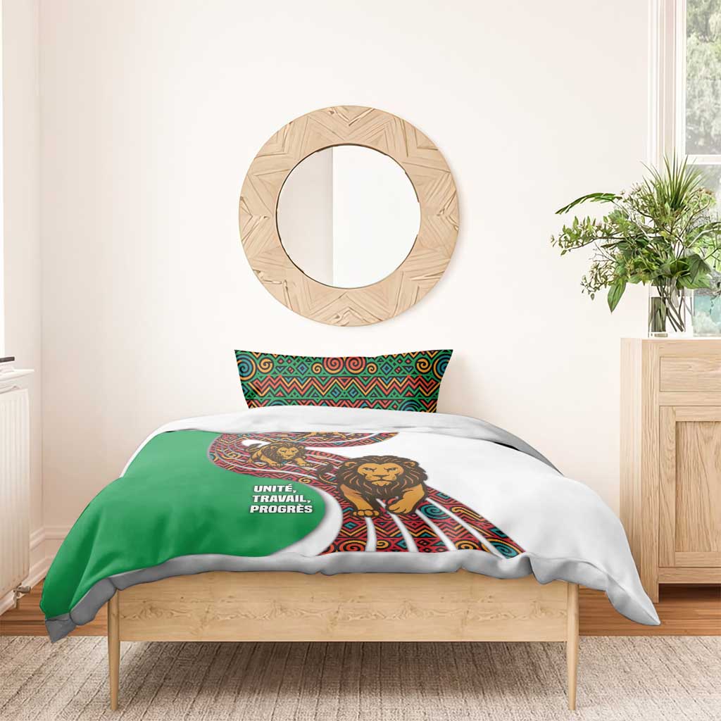 Burundi Lion Tribal Pattern Bedding Set - National Motto Unité Travail Progrès TS04