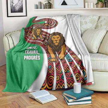 Burundi Lion Tribal Pattern Blanket - National Motto Unité Travail Progrès TS04