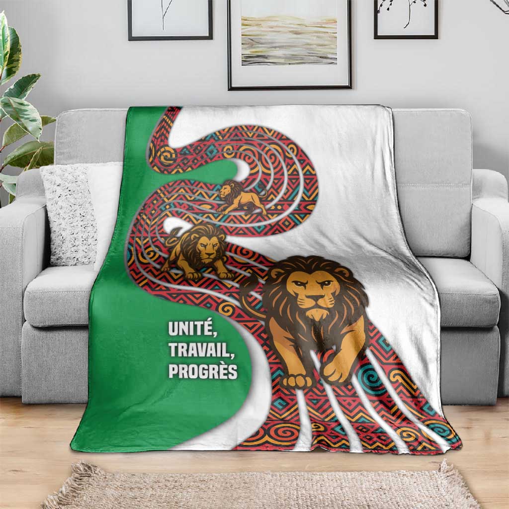 Burundi Lion Tribal Pattern Blanket - National Motto Unité Travail Progrès TS04
