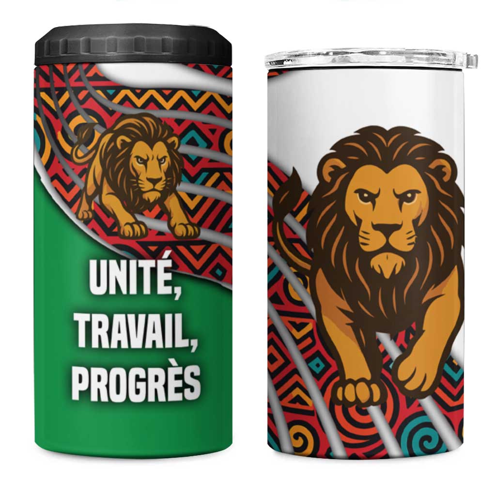 Burundi Lion Tribal Pattern 4 in 1 Can Cooler Tumbler - National Motto Unité Travail Progrès TS04
