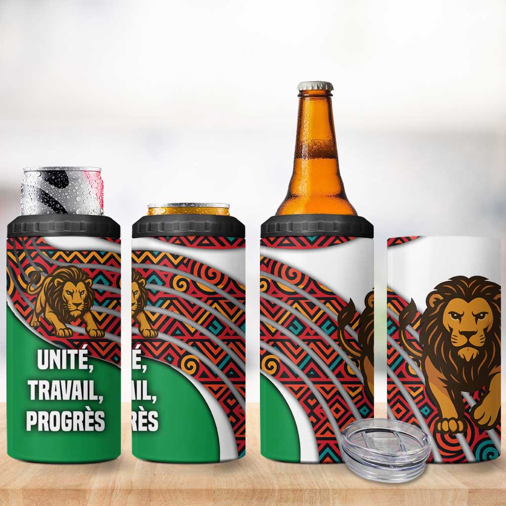 Burundi Lion Tribal Pattern 4 in 1 Can Cooler Tumbler - National Motto Unité Travail Progrès TS04