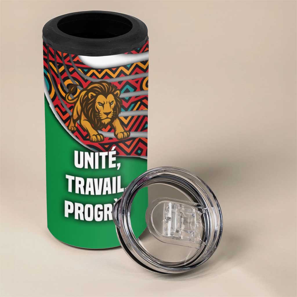 Burundi Lion Tribal Pattern 4 in 1 Can Cooler Tumbler - National Motto Unité Travail Progrès TS04