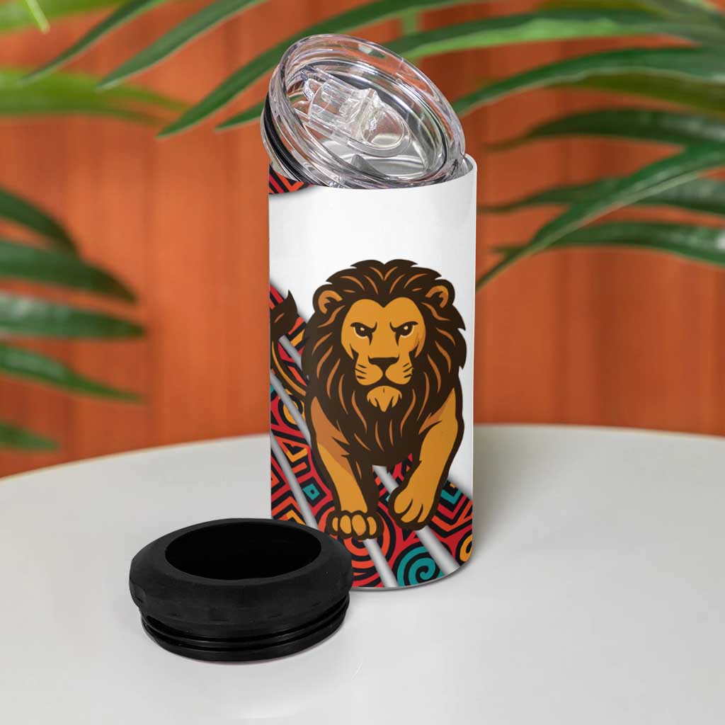 Burundi Lion Tribal Pattern 4 in 1 Can Cooler Tumbler - National Motto Unité Travail Progrès TS04