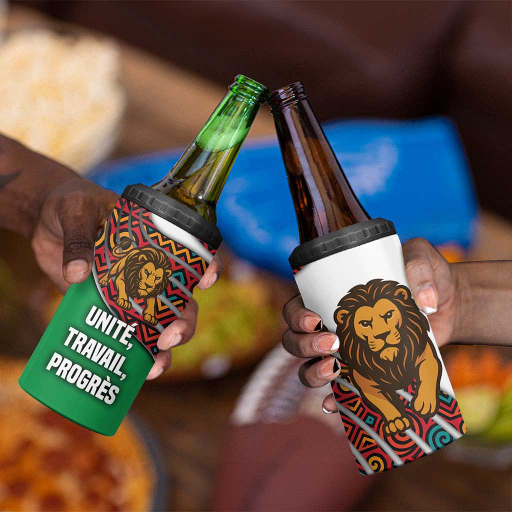 Burundi Lion Tribal Pattern 4 in 1 Can Cooler Tumbler - National Motto Unité Travail Progrès TS04