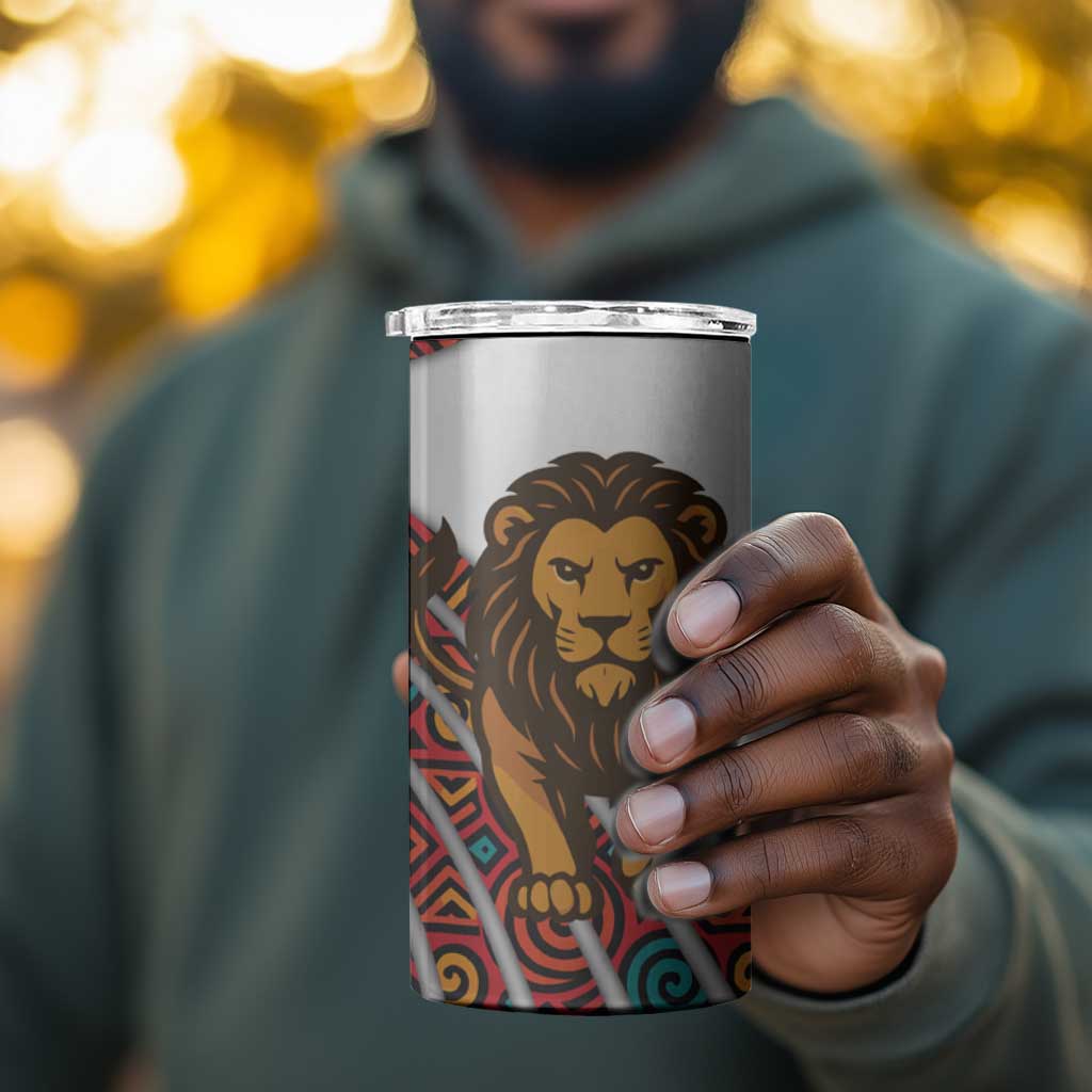 Burundi Lion Tribal Pattern 4 in 1 Can Cooler Tumbler - National Motto Unité Travail Progrès TS04