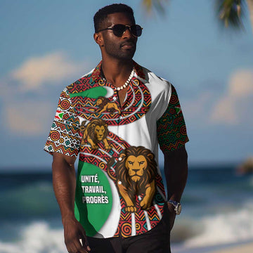 Burundi Lion Tribal Pattern Hawaiian Shirt - National Motto Unité Travail Progrès TS04