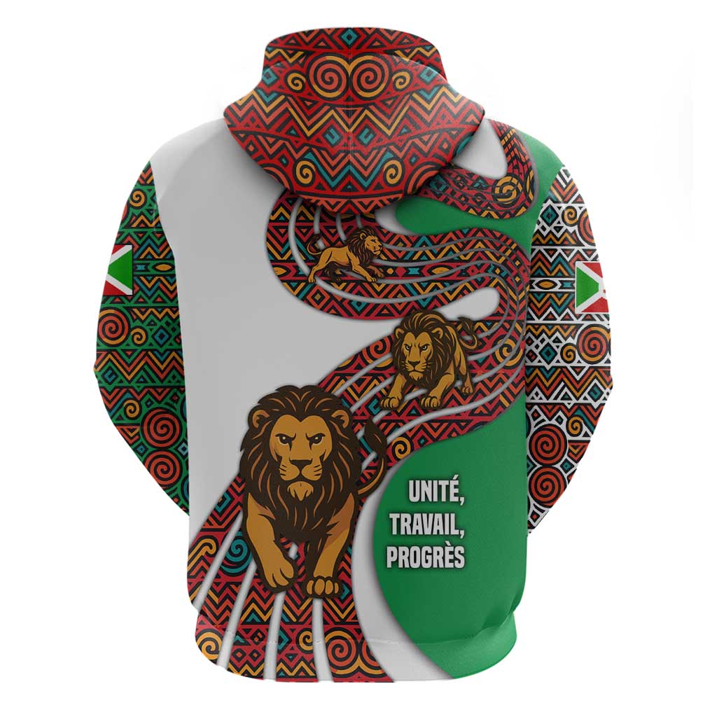 Burundi Lion Tribal Pattern Hoodie with National Motto Unité Travail Progrès TS04