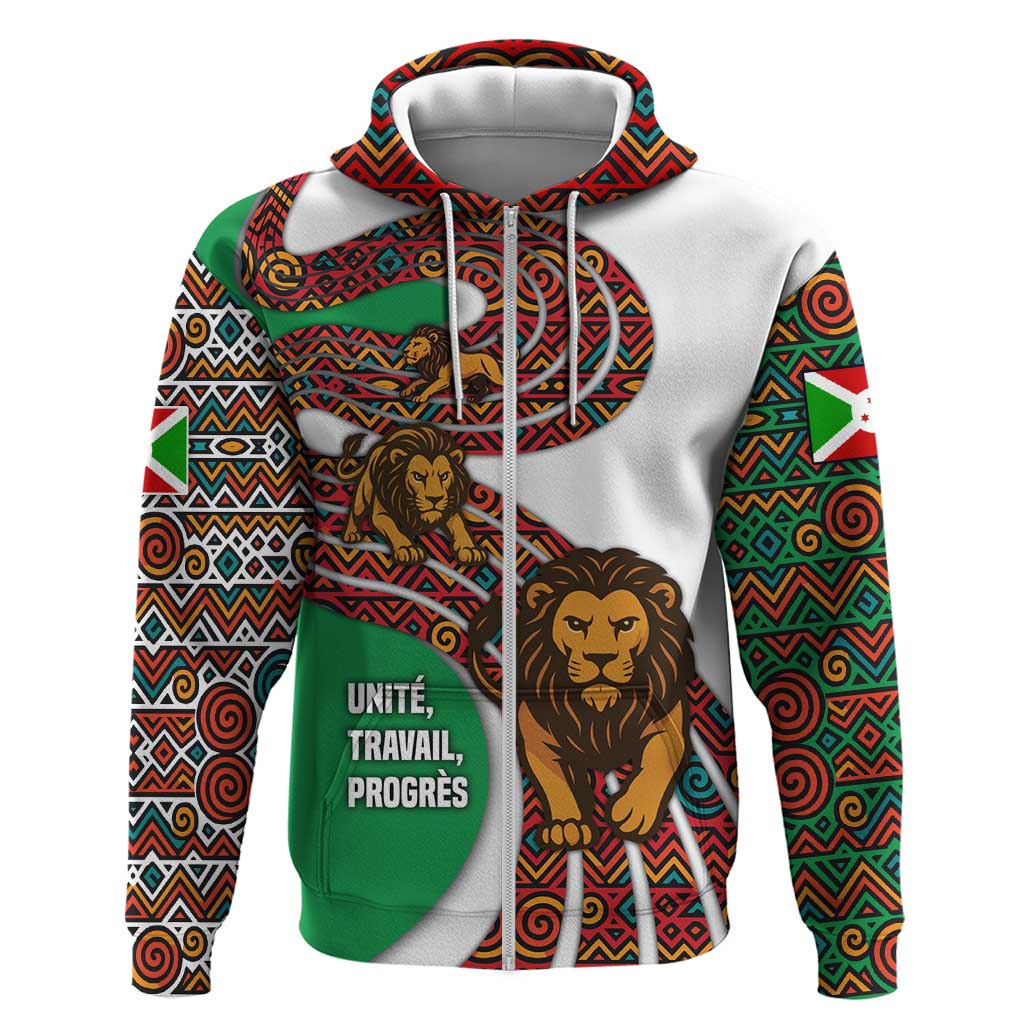 Burundi Lion Tribal Pattern Hoodie with National Motto Unité Travail Progrès TS04