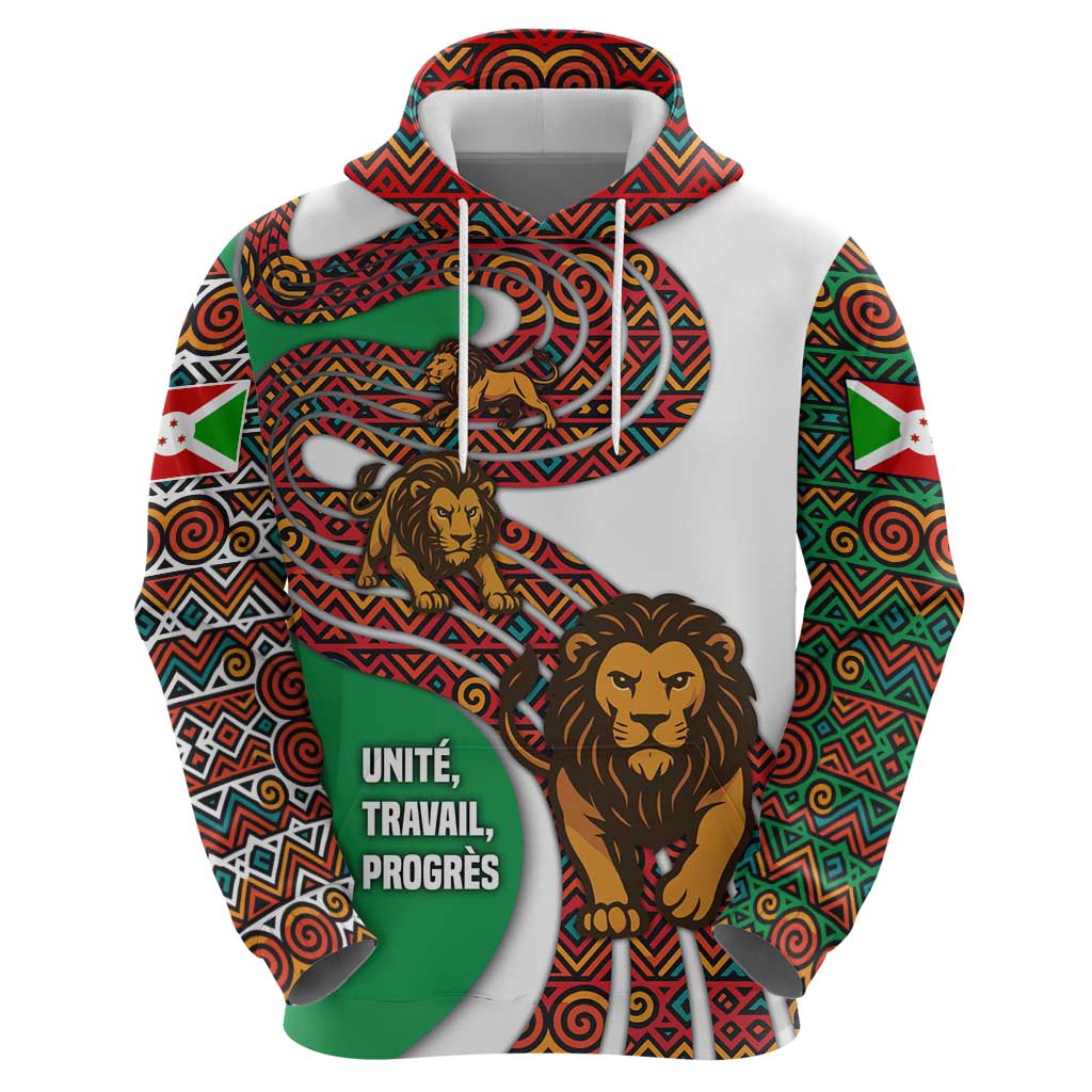 Burundi Lion Tribal Pattern Hoodie with National Motto Unité Travail Progrès TS04