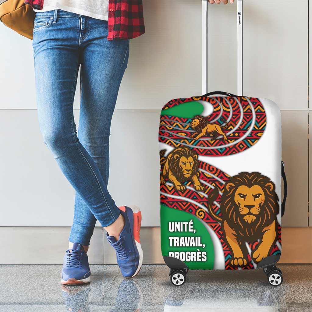 Burundi Lion Tribal Pattern Luggage Cover with National Motto Unité Travail Progrès TS04