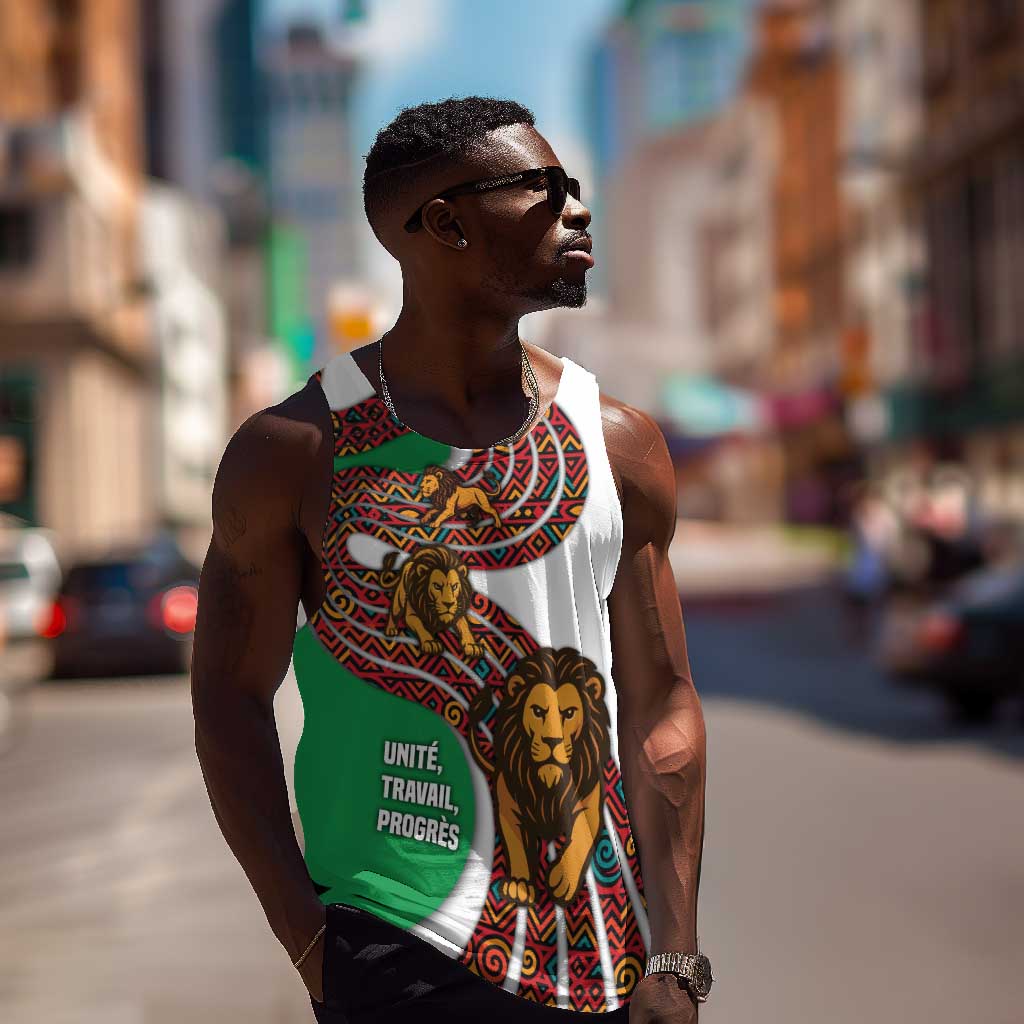 Burundi Lion Tribal Pattern Men Tank Top - National Motto Unité Travail Progrès TS04