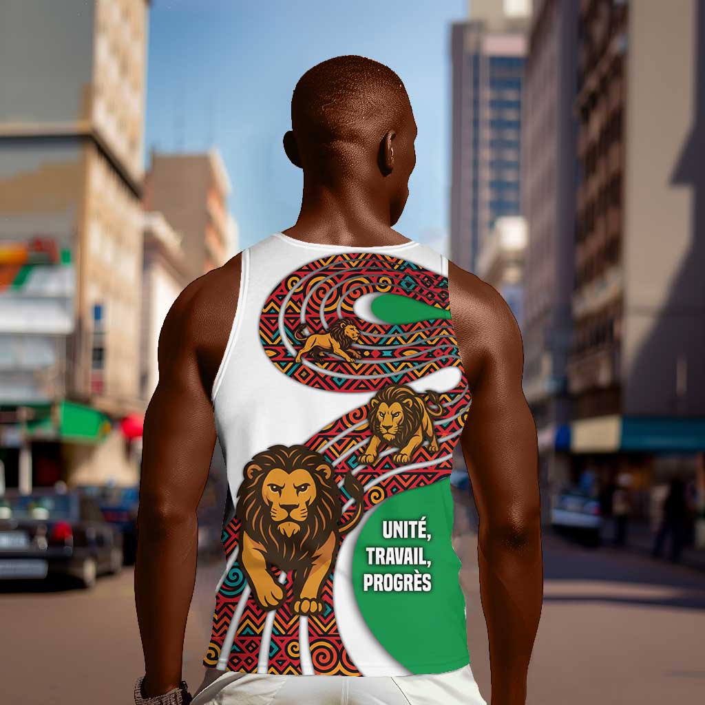 Burundi Lion Tribal Pattern Men Tank Top - National Motto Unité Travail Progrès TS04