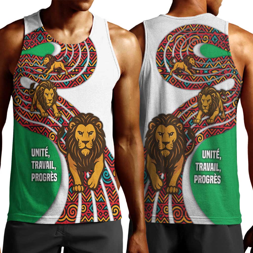 Burundi Lion Tribal Pattern Men Tank Top - National Motto Unité Travail Progrès TS04