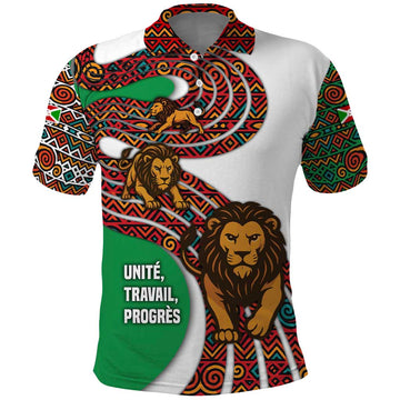 Burundi Lion Tribal Pattern Polo Shirt with National Motto Unité Travail Progrès TS04