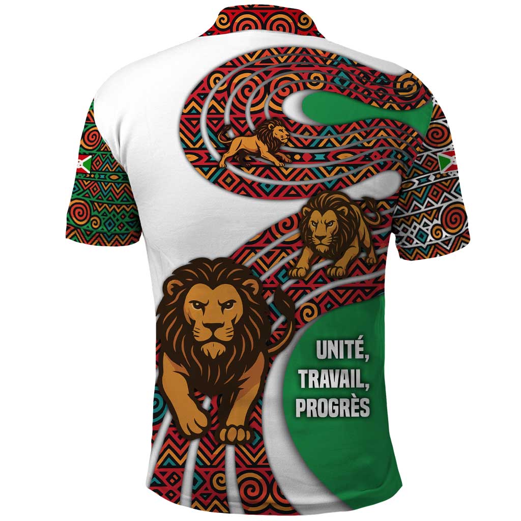 Burundi Lion Tribal Pattern Polo Shirt with National Motto Unité Travail Progrès TS04