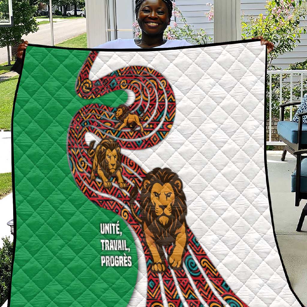 Burundi Lion Tribal Pattern Quilt - National Motto Unité Travail Progrès TS04