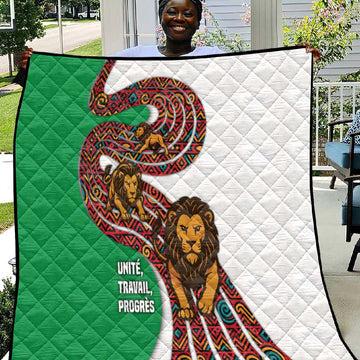 Burundi Lion Tribal Pattern Quilt - National Motto Unité Travail Progrès TS04