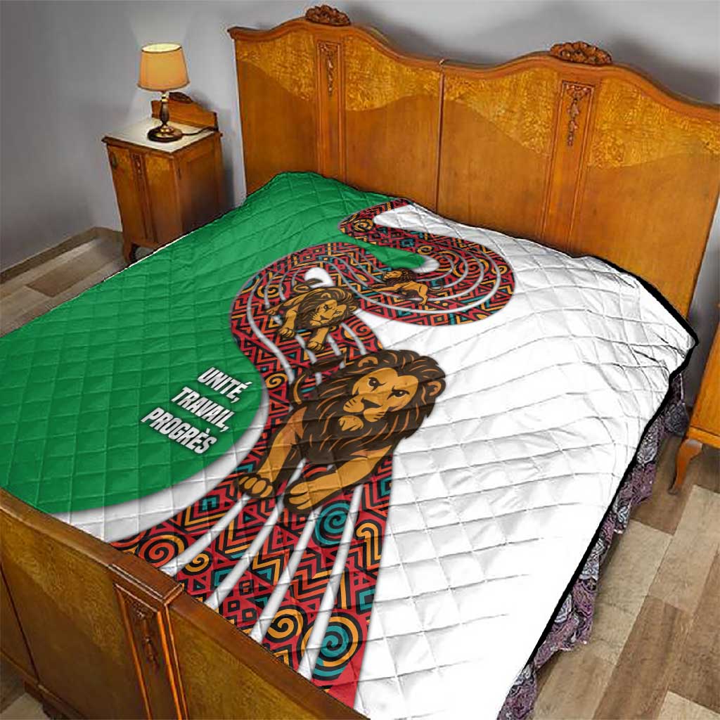 Burundi Lion Tribal Pattern Quilt - National Motto Unité Travail Progrès TS04