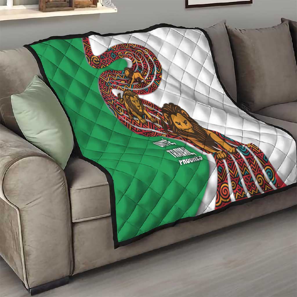 Burundi Lion Tribal Pattern Quilt - National Motto Unité Travail Progrès TS04