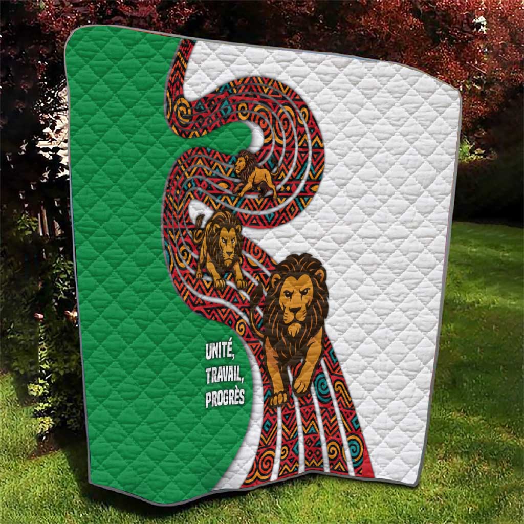 Burundi Lion Tribal Pattern Quilt - National Motto Unité Travail Progrès TS04