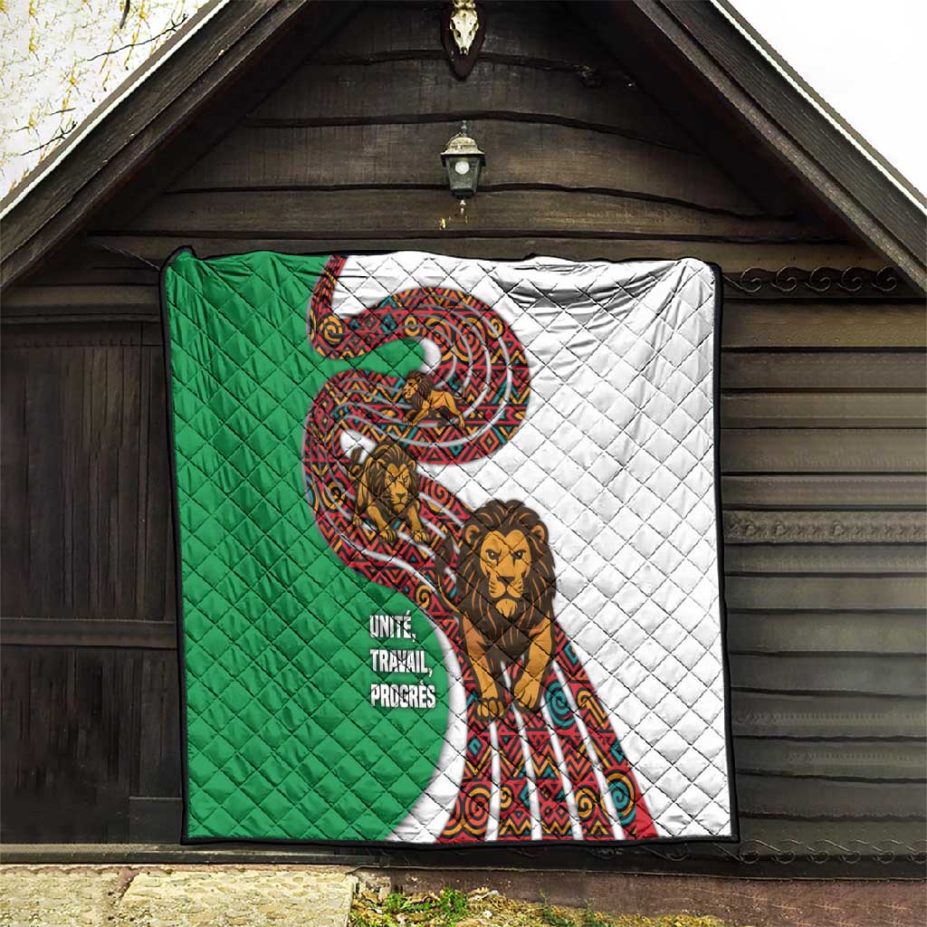 Burundi Lion Tribal Pattern Quilt - National Motto Unité Travail Progrès TS04