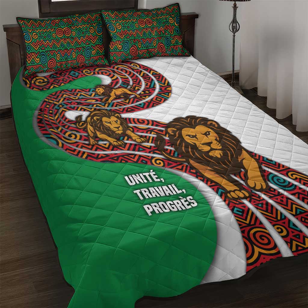 Burundi Lion Tribal Pattern Quilt Bed Set - National Motto Unité Travail Progrès TS04