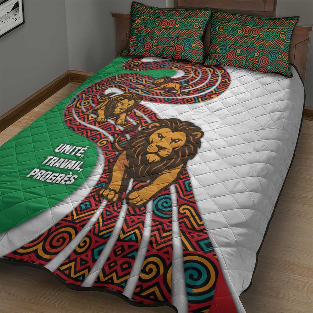 Burundi Lion Tribal Pattern Quilt Bed Set - National Motto Unité Travail Progrès TS04