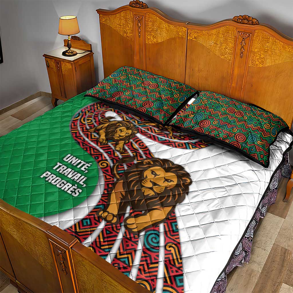 Burundi Lion Tribal Pattern Quilt Bed Set - National Motto Unité Travail Progrès TS04