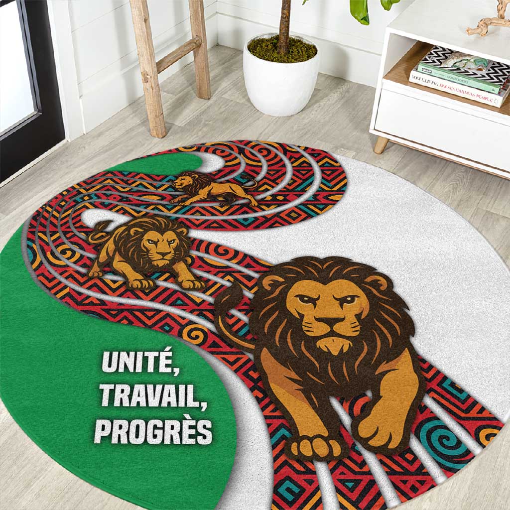 Burundi Lion Tribal Pattern Round Carpet - National Motto Unité Travail Progrès TS04