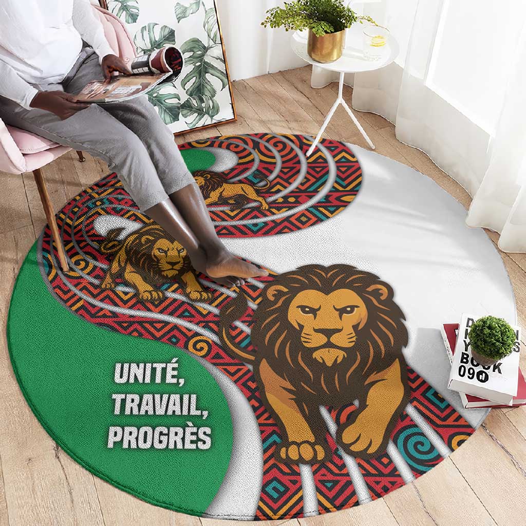 Burundi Lion Tribal Pattern Round Carpet - National Motto Unité Travail Progrès TS04