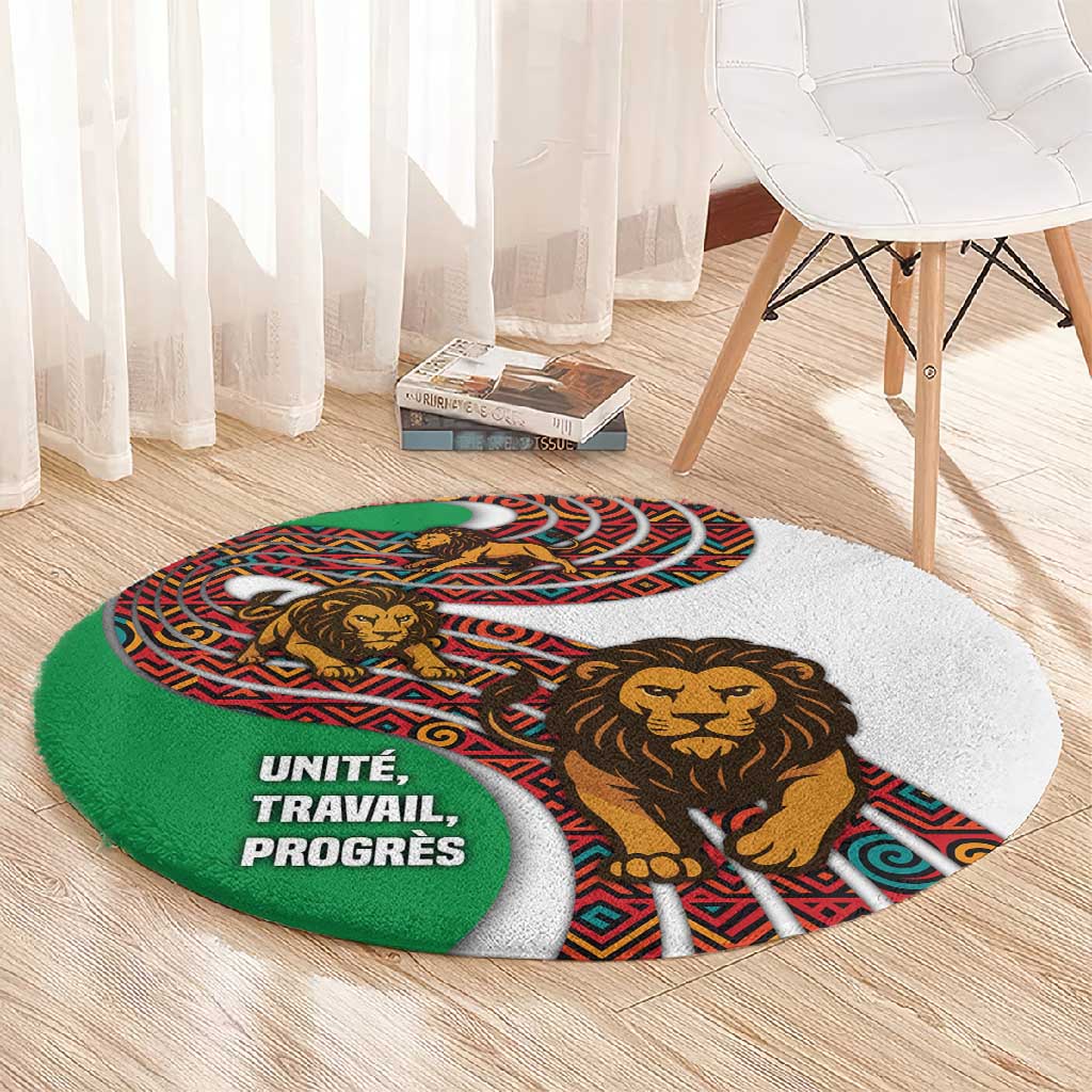 Burundi Lion Tribal Pattern Round Carpet - National Motto Unité Travail Progrès TS04