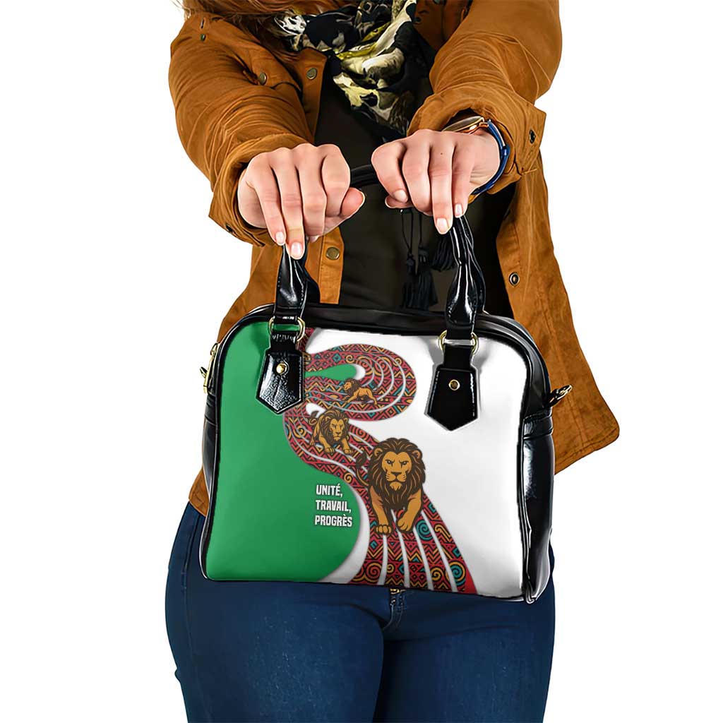 Burundi Lion Tribal Pattern Shoulder Handbag with National Motto Unité Travail Progrès TS04