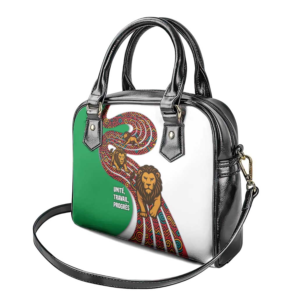 Burundi Lion Tribal Pattern Shoulder Handbag with National Motto Unité Travail Progrès TS04
