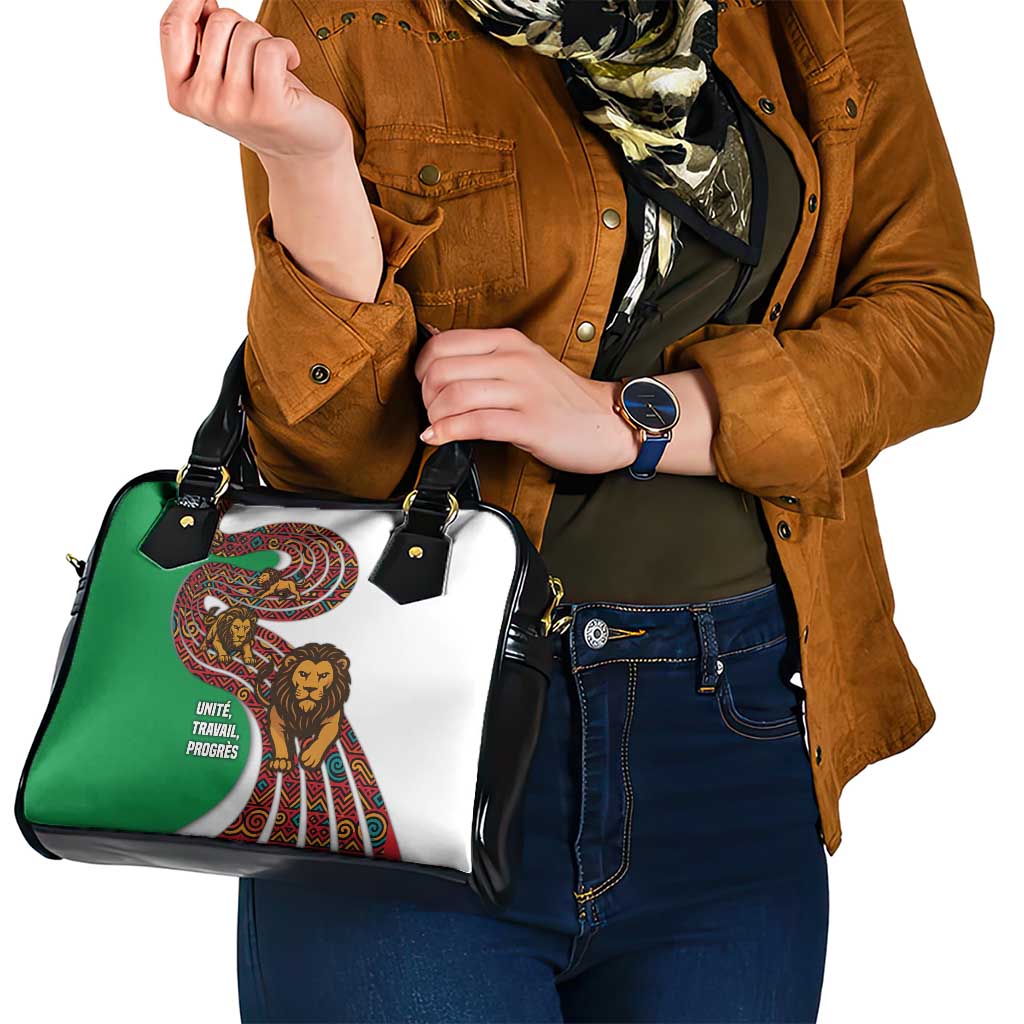 Burundi Lion Tribal Pattern Shoulder Handbag with National Motto Unité Travail Progrès TS04
