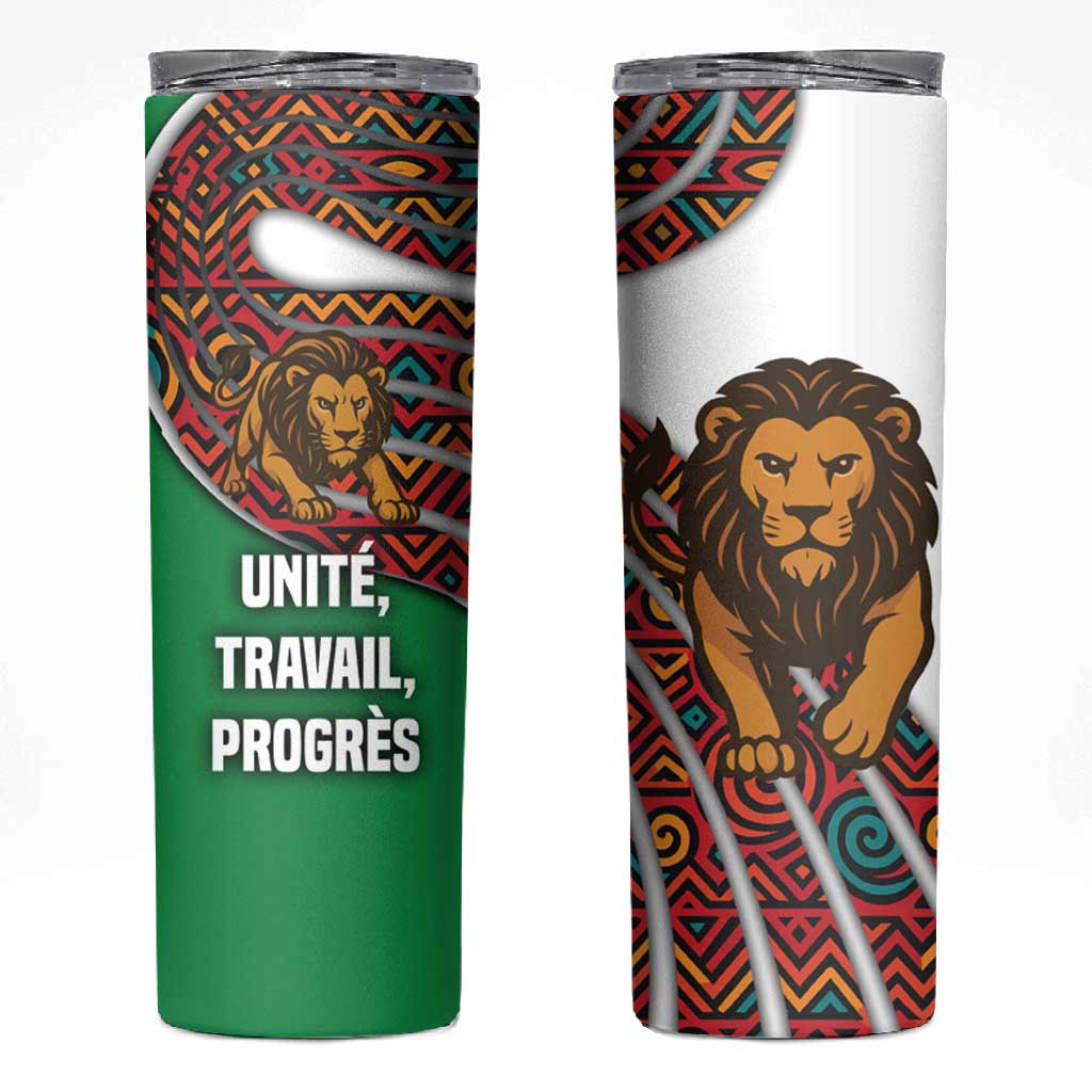 Burundi Lion Tribal Pattern Skinny Tumbler - National Motto Unité Travail Progrès TS04