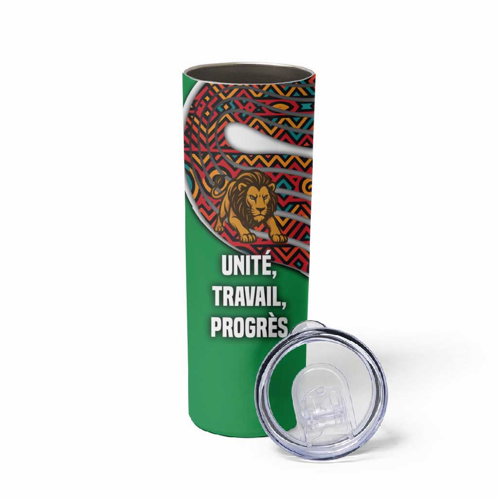 Burundi Lion Tribal Pattern Skinny Tumbler - National Motto Unité Travail Progrès TS04