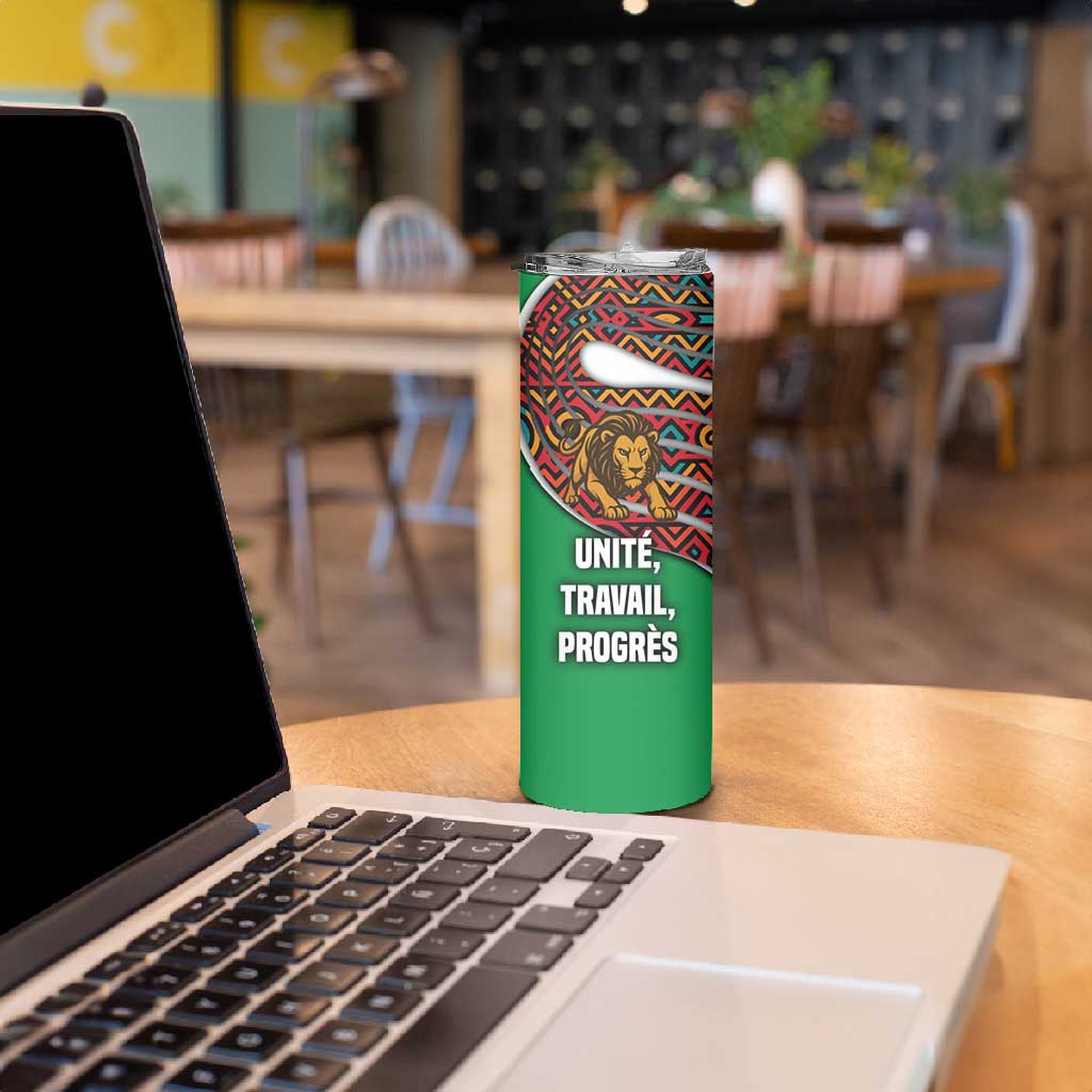 Burundi Lion Tribal Pattern Skinny Tumbler - National Motto Unité Travail Progrès TS04