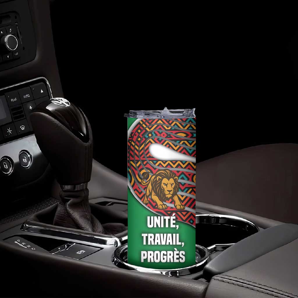 Burundi Lion Tribal Pattern Skinny Tumbler - National Motto Unité Travail Progrès TS04