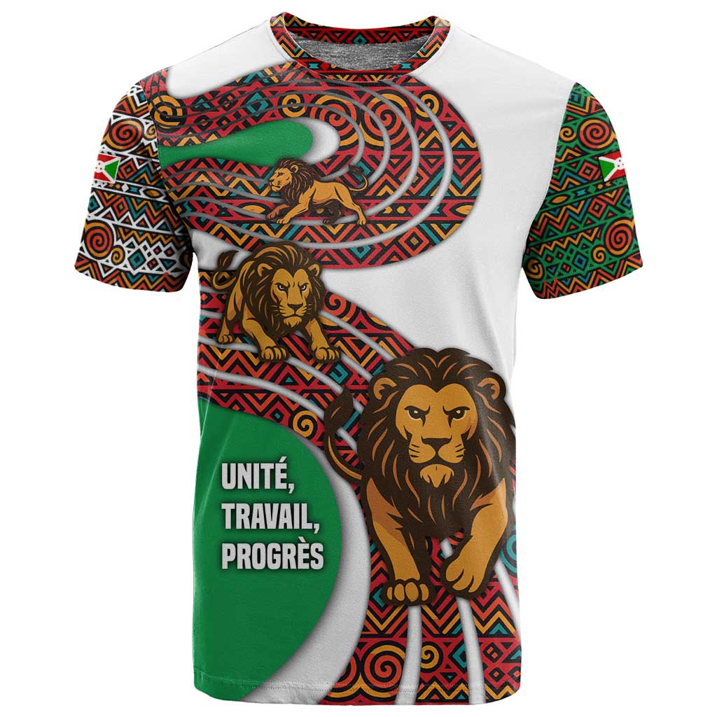 Burundi Lion Tribal Pattern T shirt - National Motto Unité Travail Progrès TS04