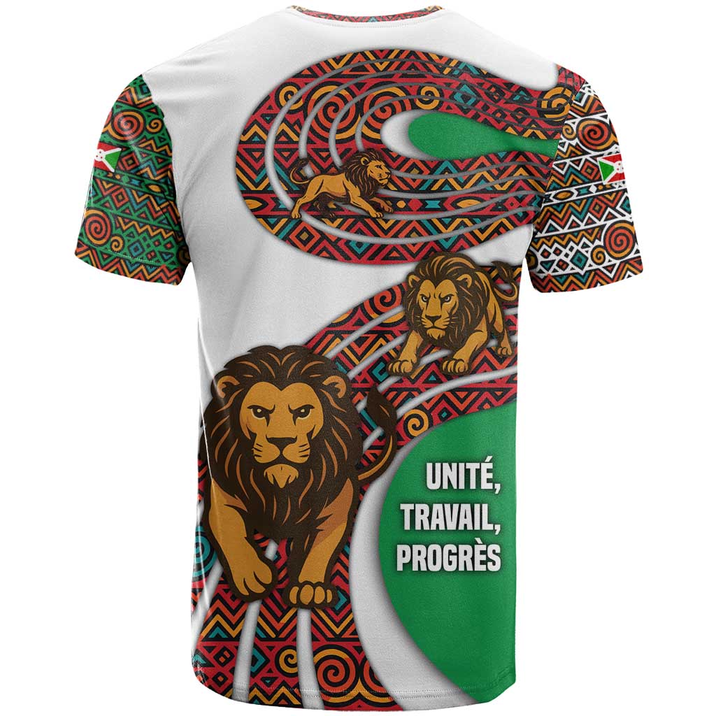 Burundi Lion Tribal Pattern T shirt - National Motto Unité Travail Progrès TS04