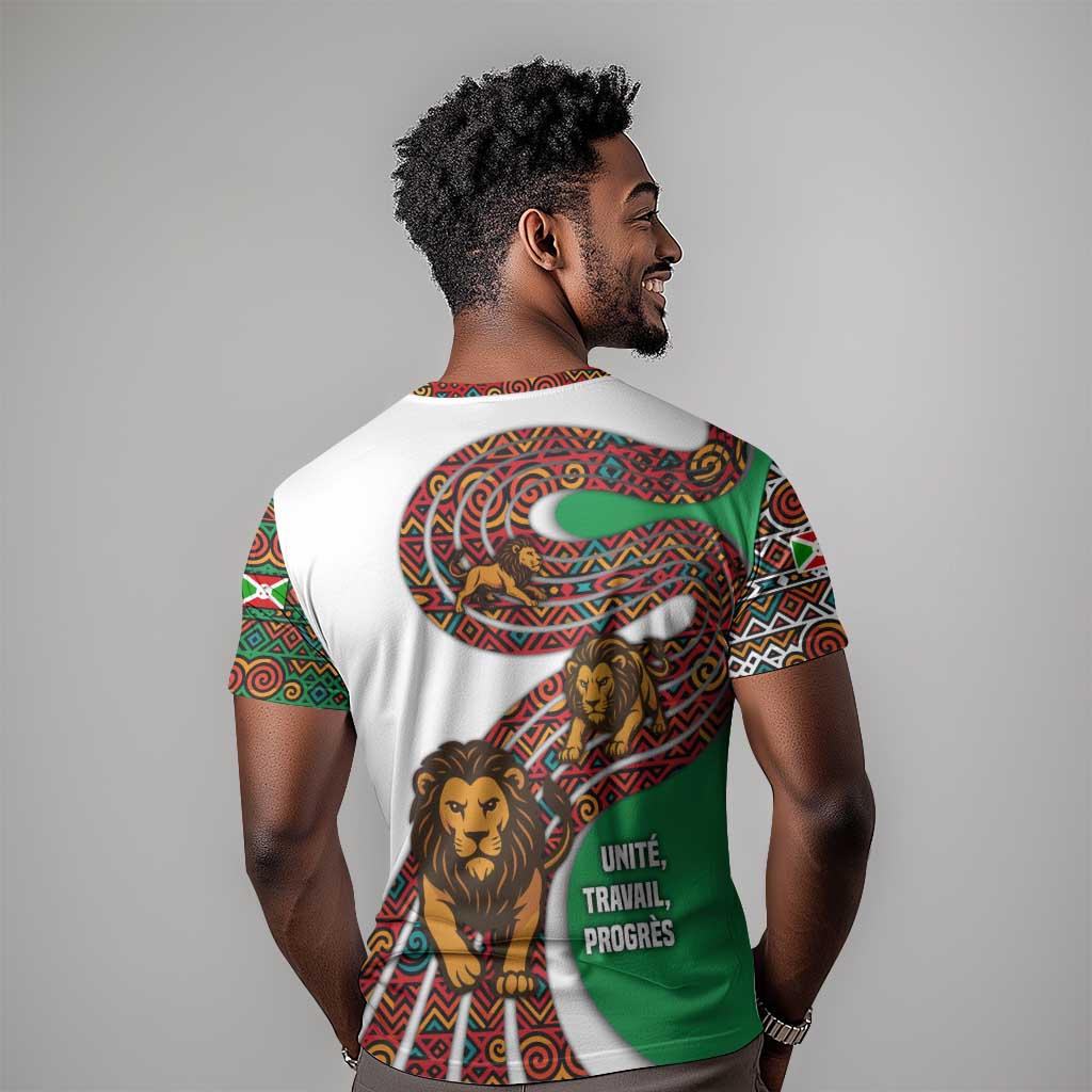 Burundi Lion Tribal Pattern T shirt - National Motto Unité Travail Progrès TS04
