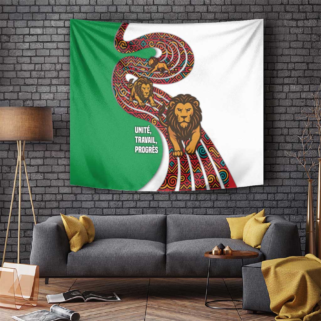 Burundi Lion Tribal Pattern Tapestry - National Motto Unité Travail Progrès TS04