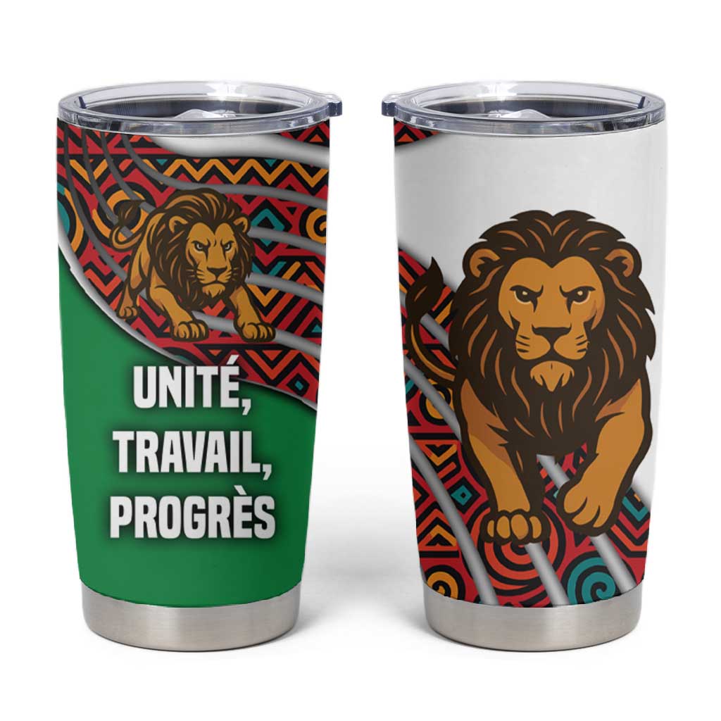 Burundi Lion Tribal Pattern Tumbler Cup - National Motto Unité Travail Progrès TS04