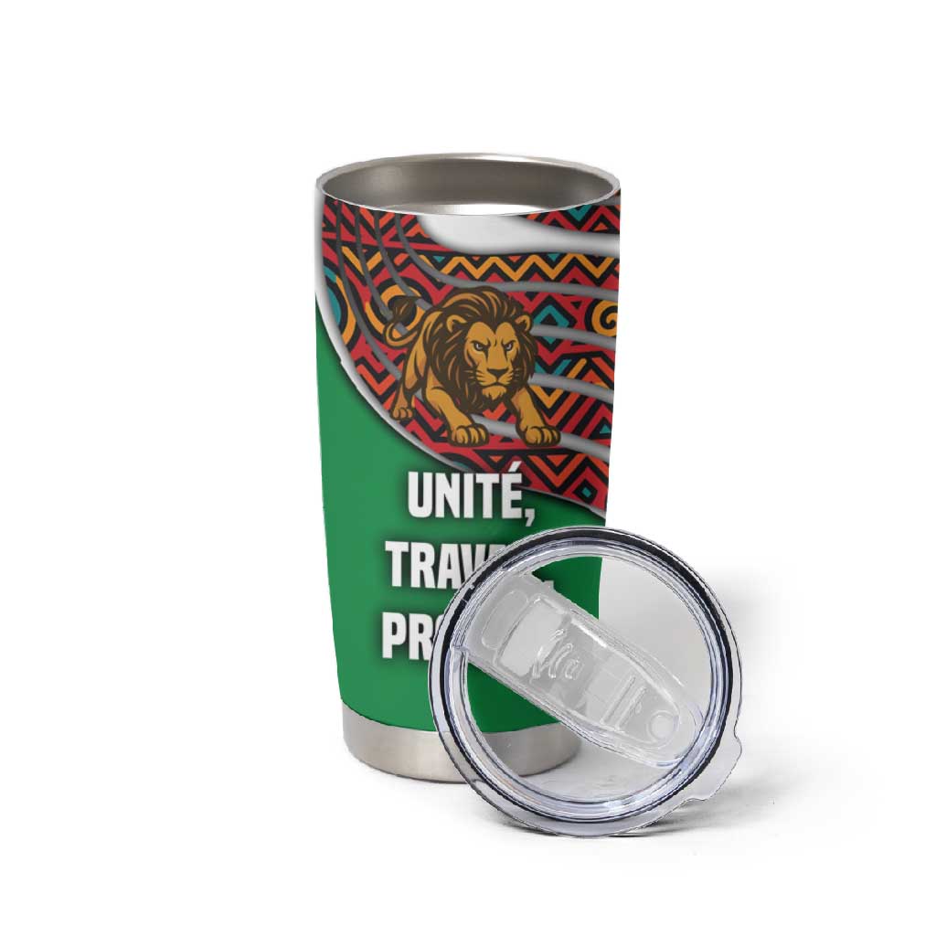 Burundi Lion Tribal Pattern Tumbler Cup - National Motto Unité Travail Progrès TS04