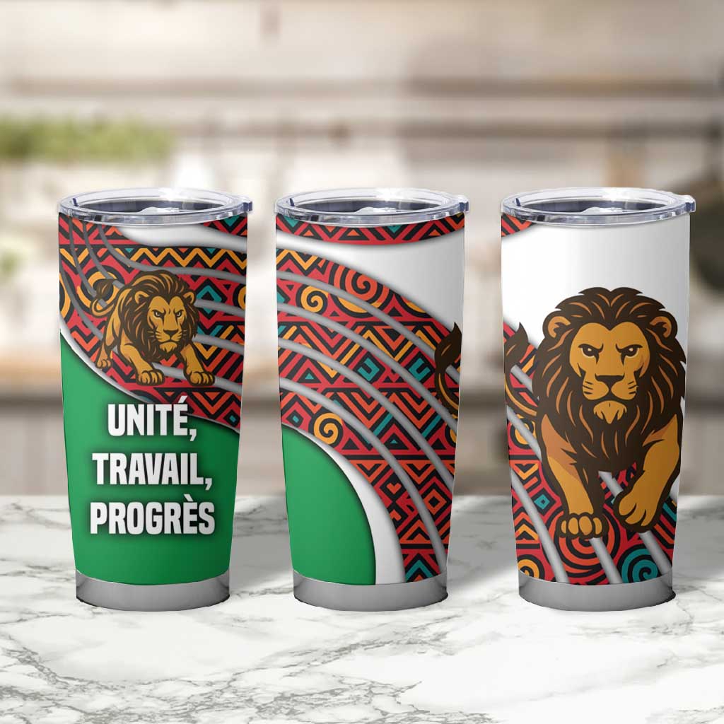 Burundi Lion Tribal Pattern Tumbler Cup - National Motto Unité Travail Progrès TS04