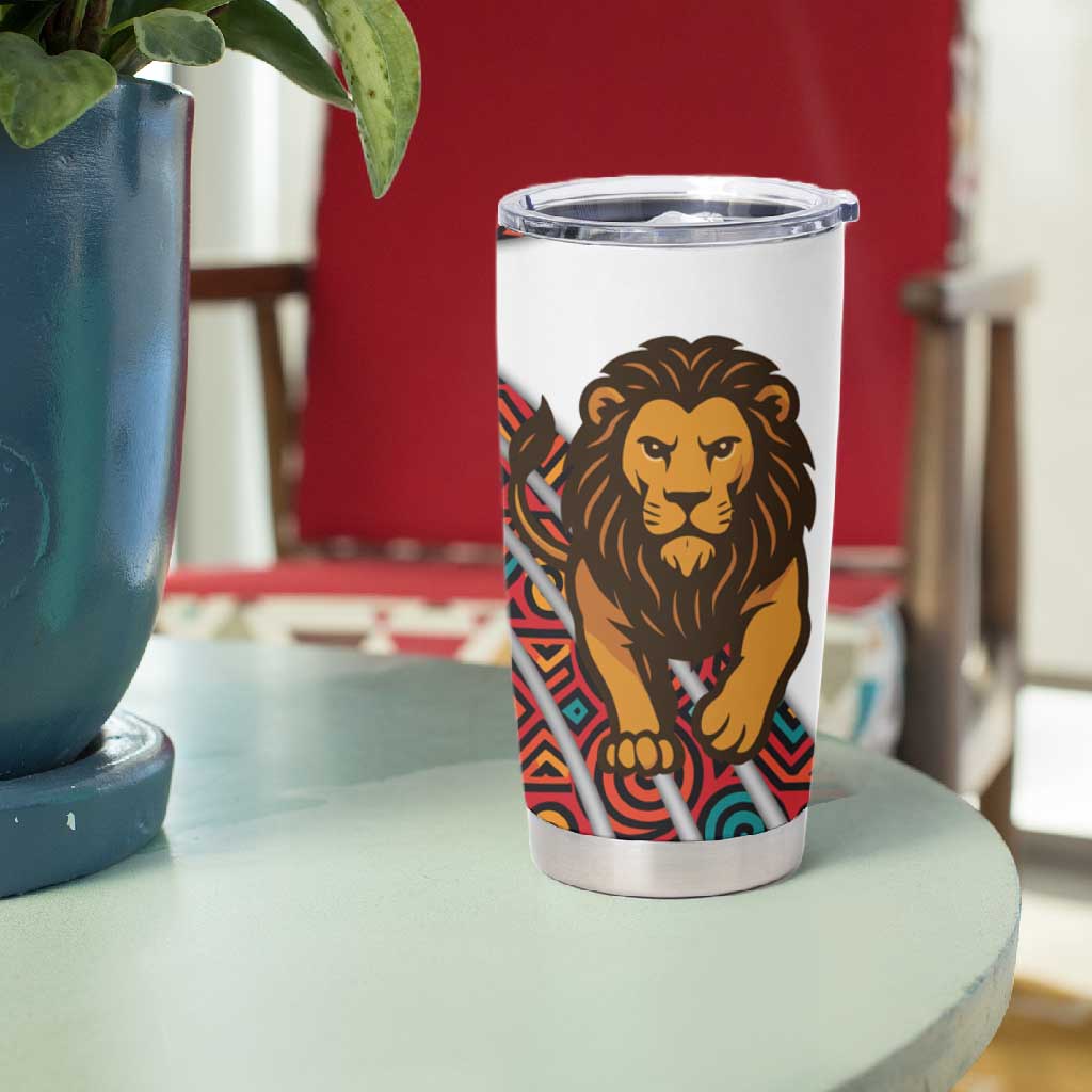 Burundi Lion Tribal Pattern Tumbler Cup - National Motto Unité Travail Progrès TS04